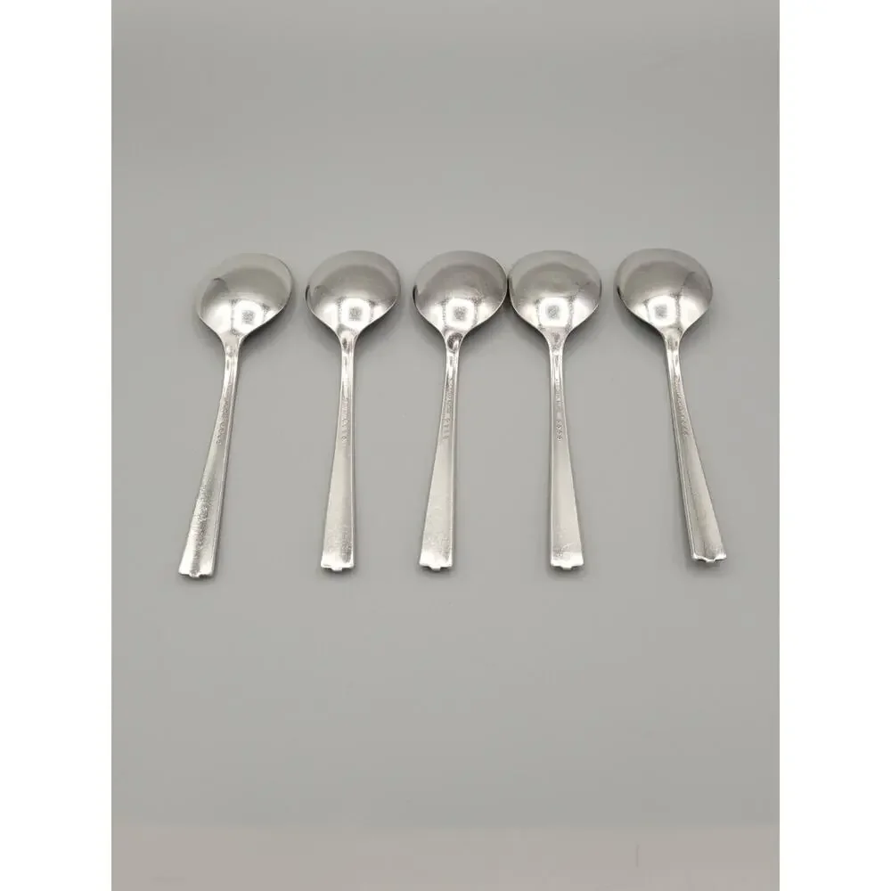 Antique Nobility Plate Caprice Art Deco Soup Spoons Set Of 5